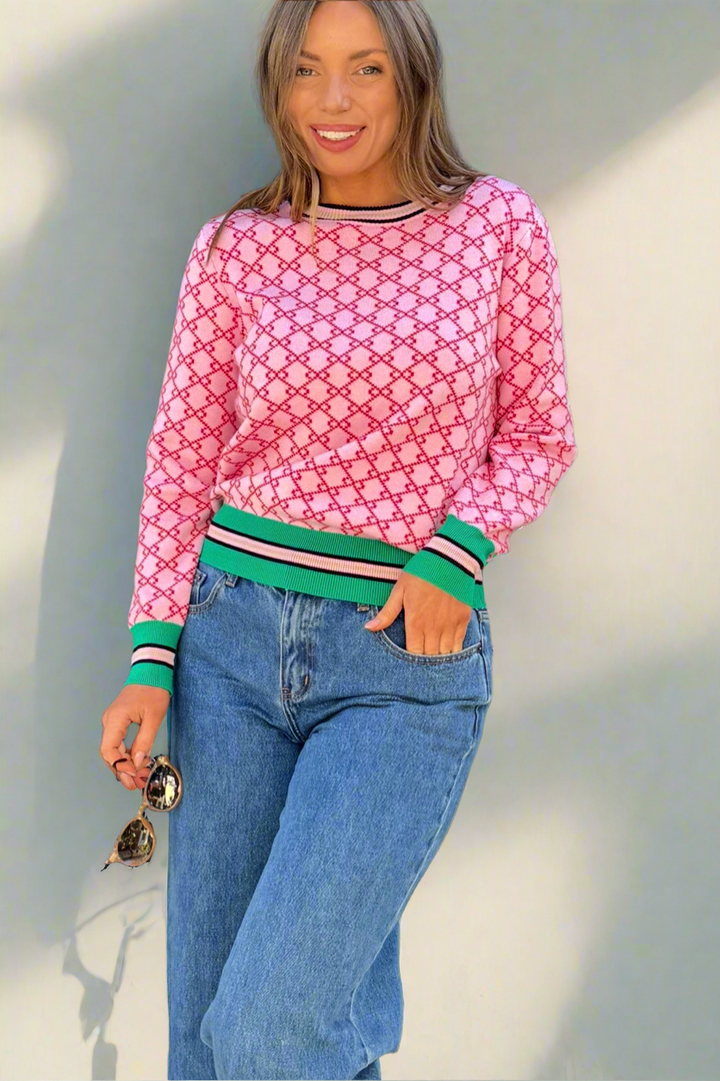 Gina Pink Print Knit Top