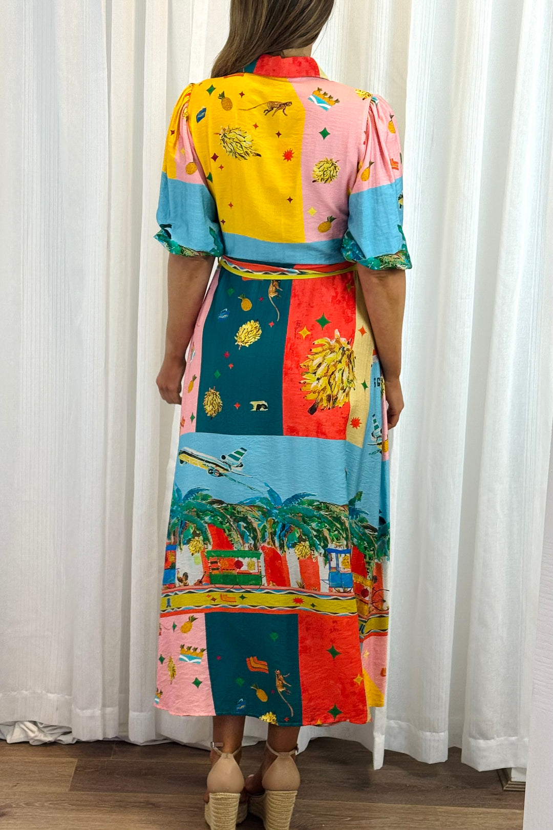 Marcella 3/4 sleeve in Multi Colour Print Dress