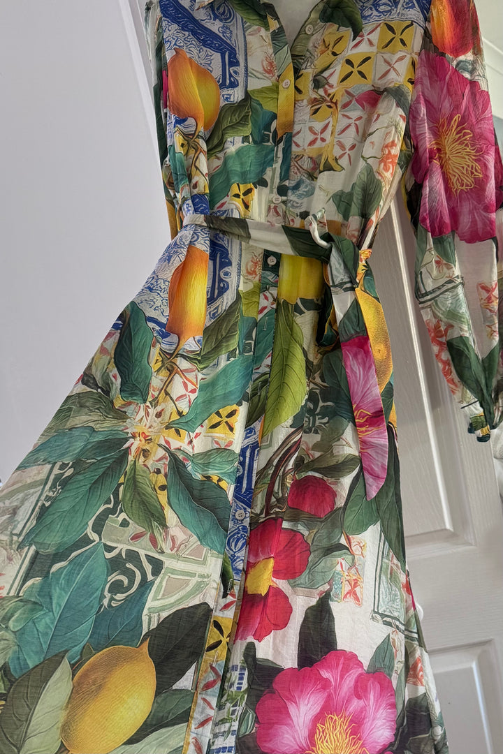 Lulu Lemon And Floral Midi Shirt Dress