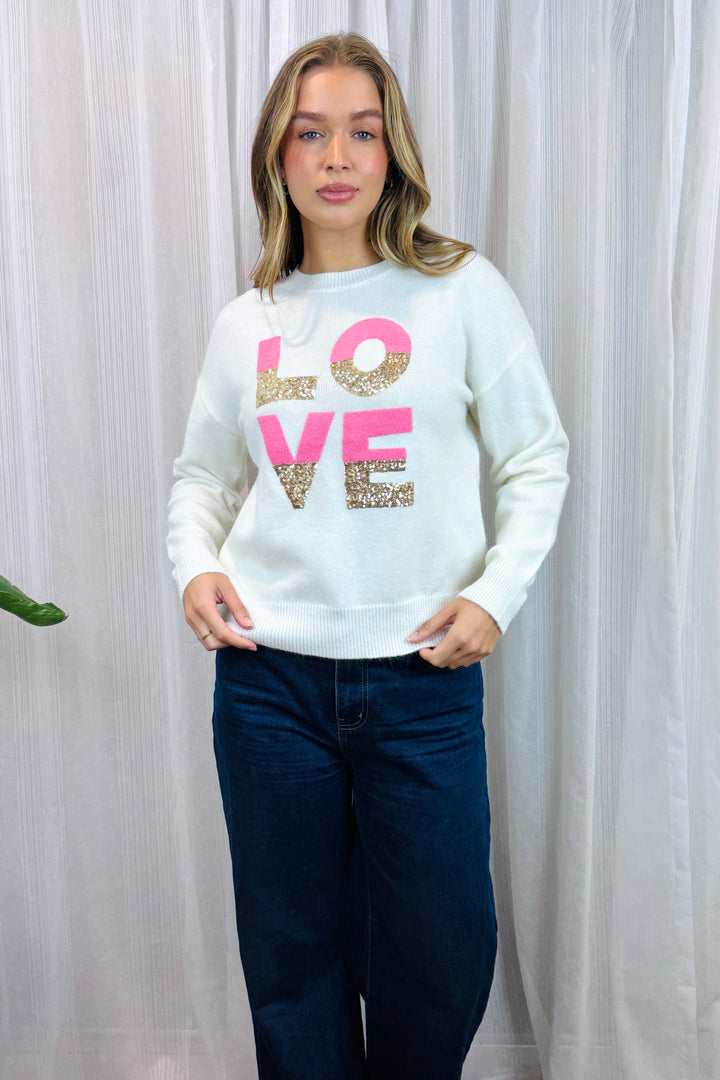 Nelly Love Top in White With Sequin Detail