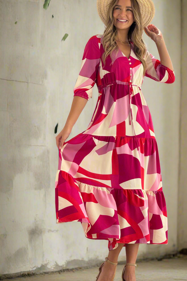 Allegra Midi in Pink multi colour print