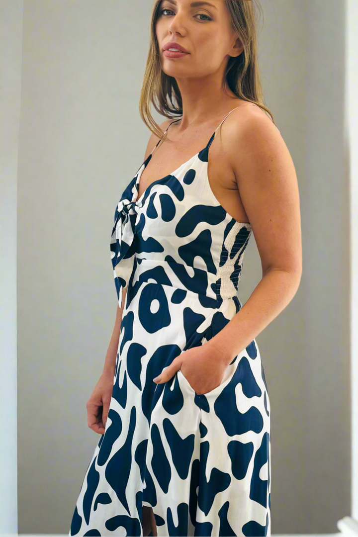 Arlie Navy and White Print Midi Dress( New Print)