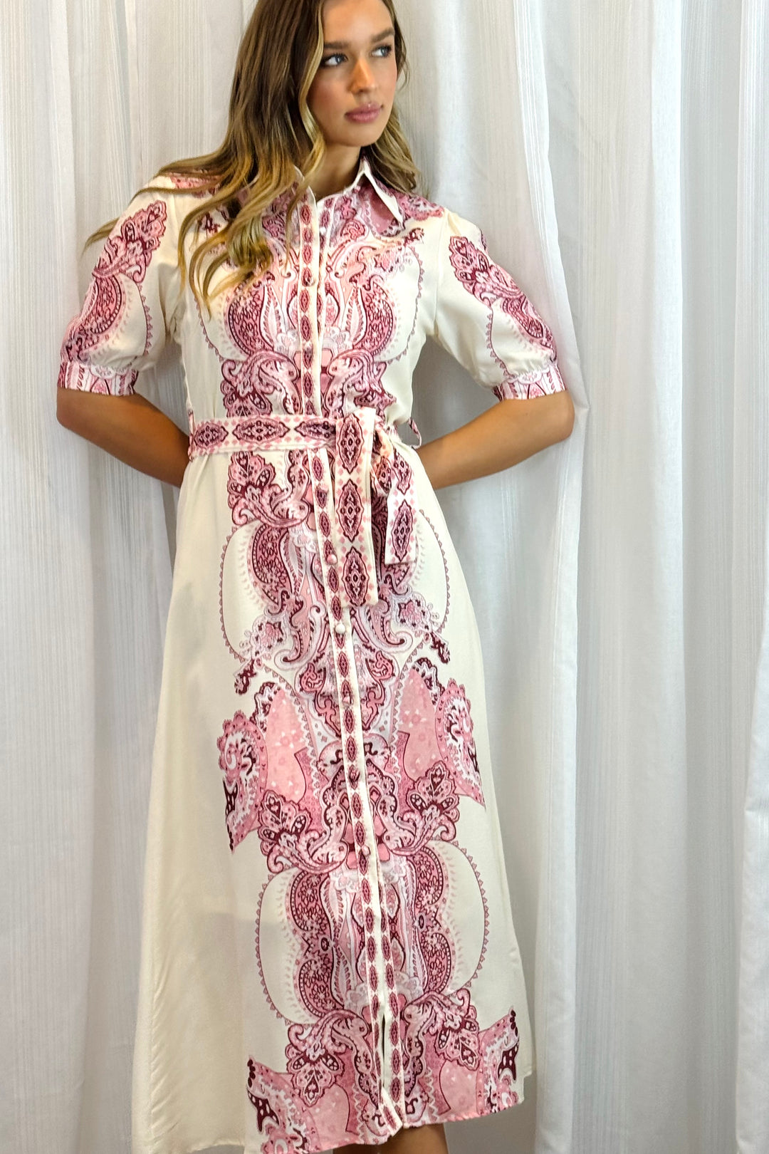 Eden Off White Dress With Pink Embroidered Print