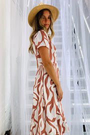 Oceane Wrap MAXI Dress in Tan and White Tiger Print