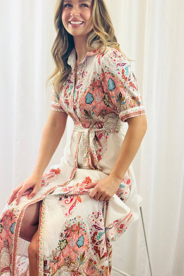 Gidget Embroidered Print Dress In Off White