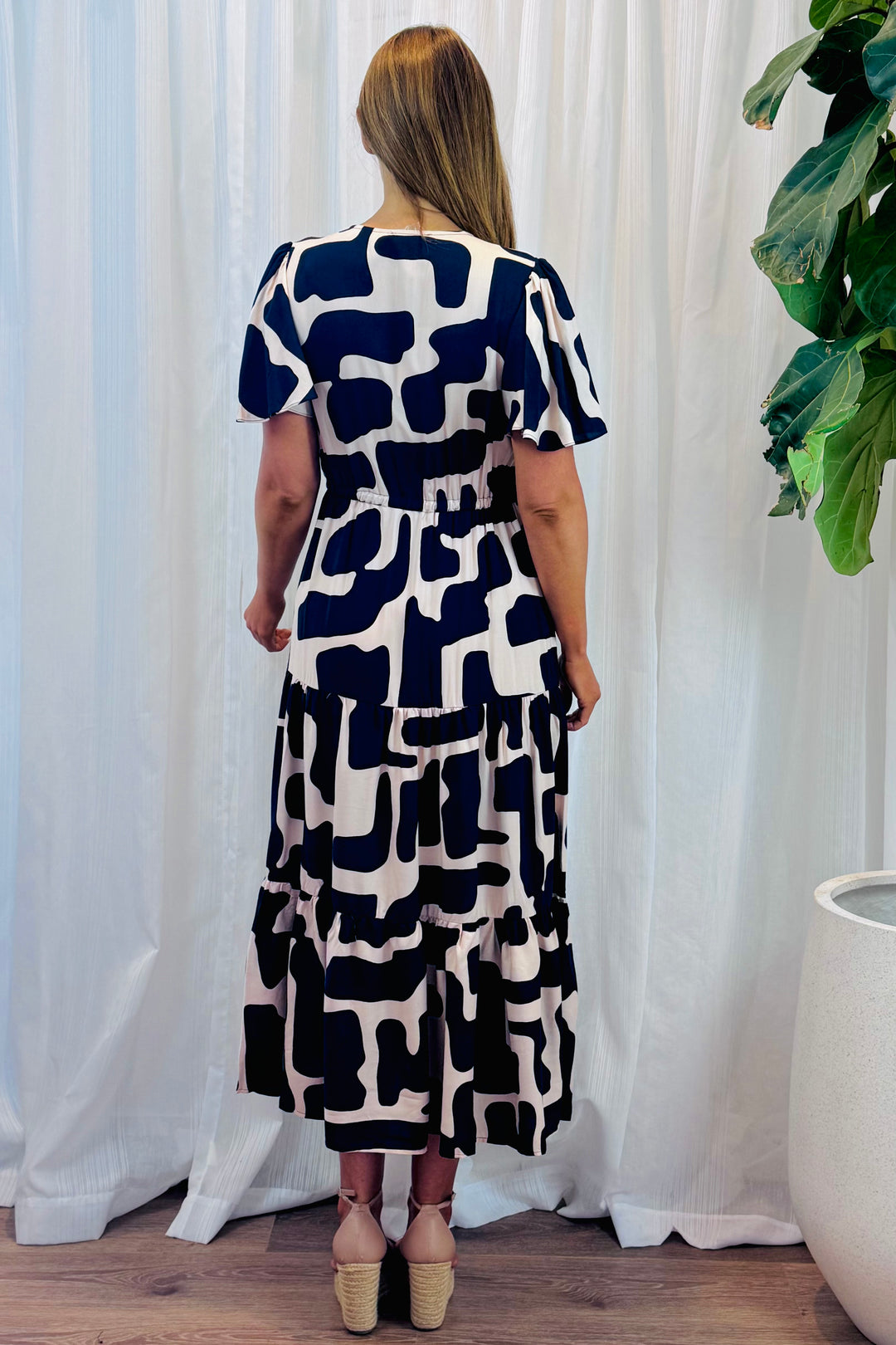 Santorini In Nude and Navy Print