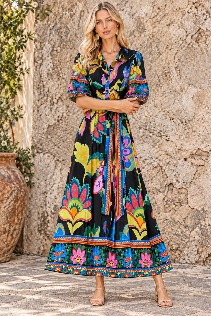 Jemma Dress In Black Multi Print