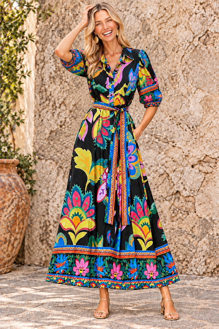 Jemma Dress In Black Multi Print
