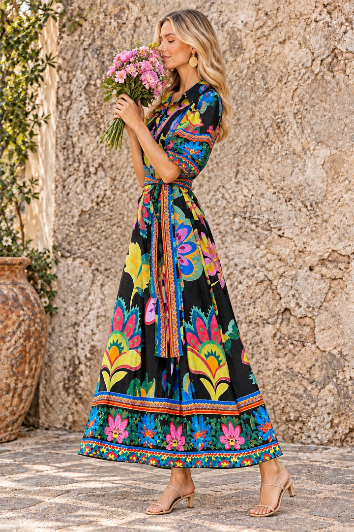 Jemma Dress In Black Multi Print