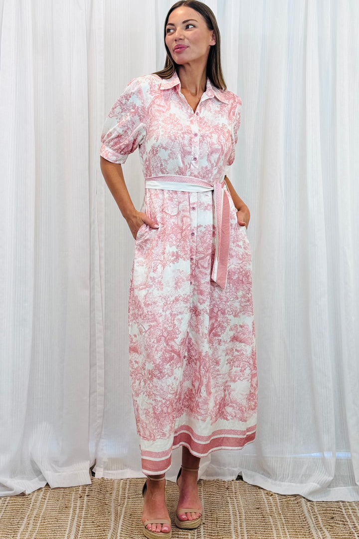 April Short Sleeve Dress in Blush Print