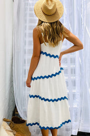 Romina White Midi With Blue Piping Detail