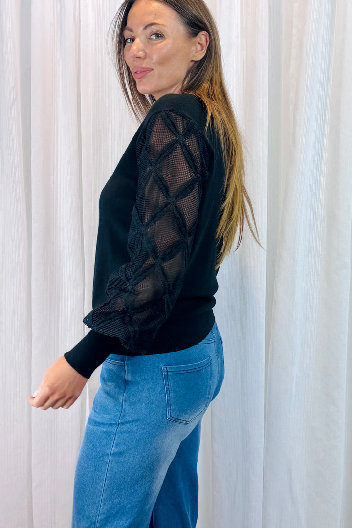 Milani Lace Knit Top in Black