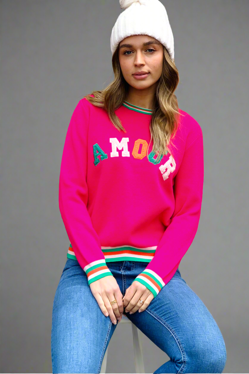 Amour Sweater Top in Hot Pink