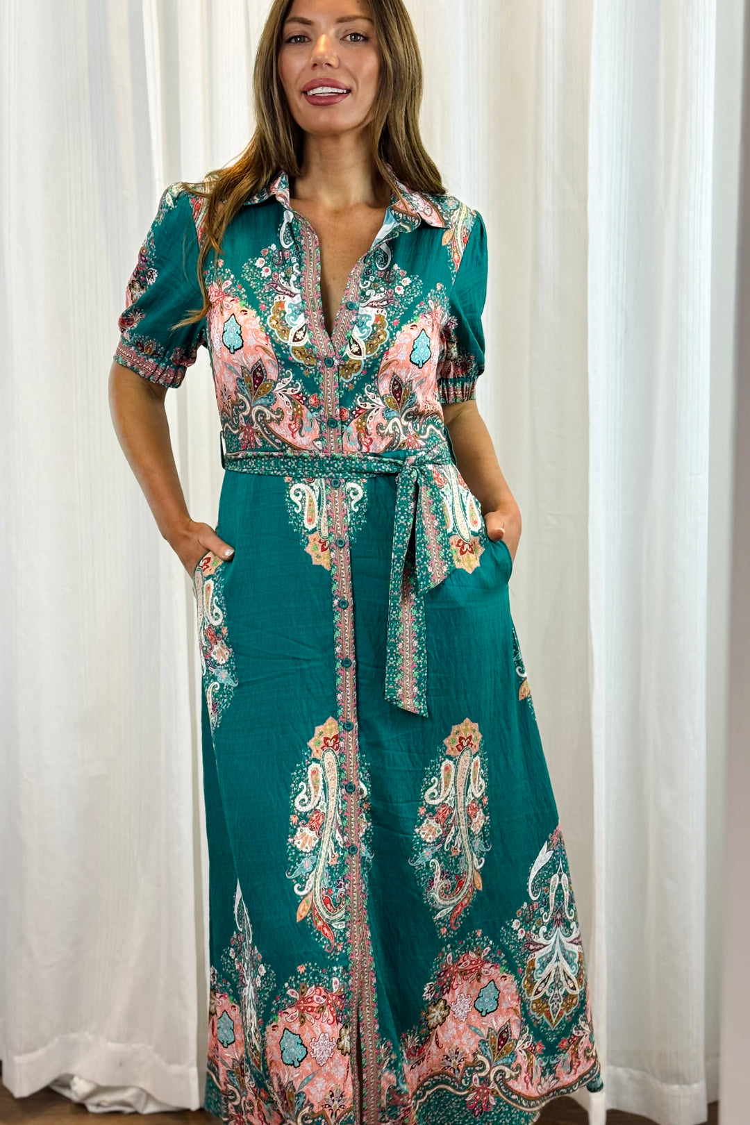 Gidget Short Sleeve Dress With Embroidered Print