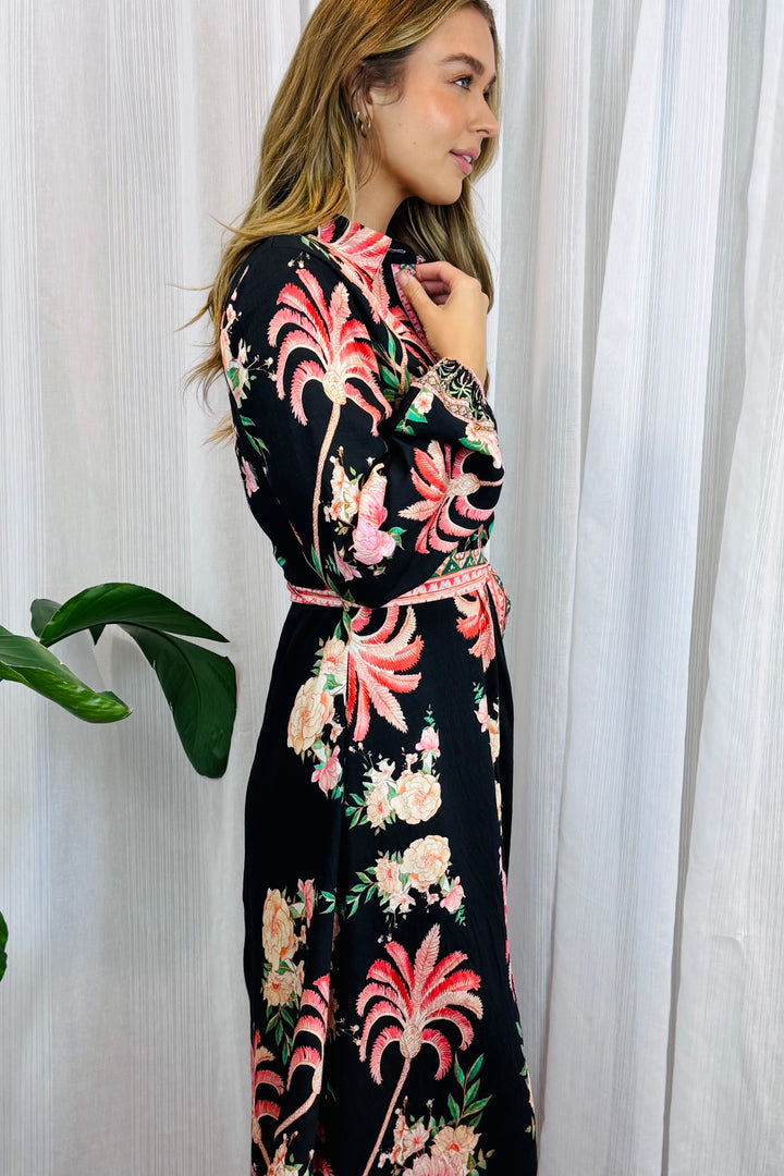 Maddison Palm Print Dress in Long Sleeve