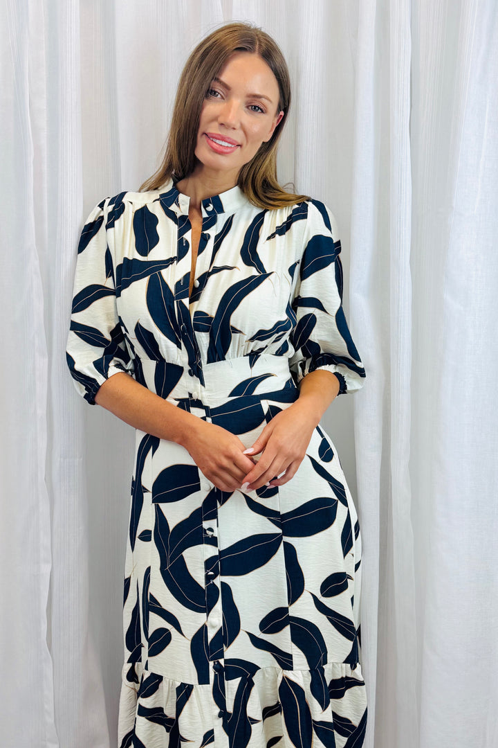 Ivy Dress in Navy and Off White  Multi Print