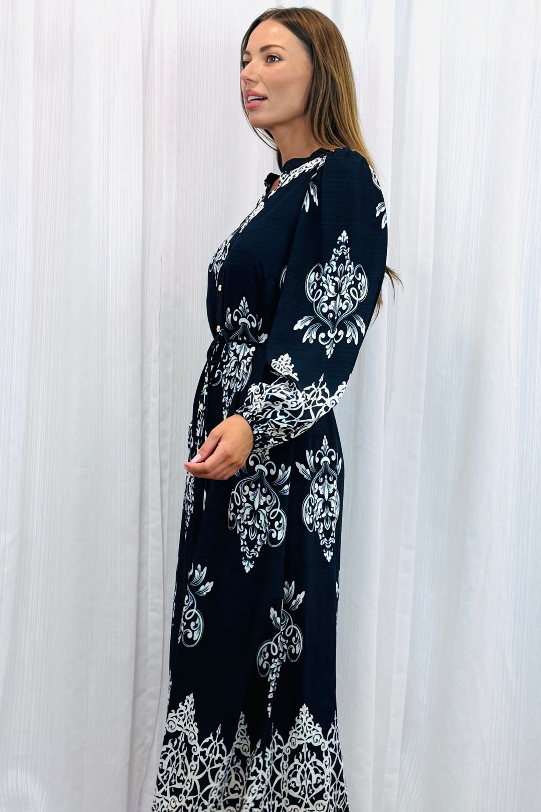 Mina Black Multi Print Dress With Off White Print