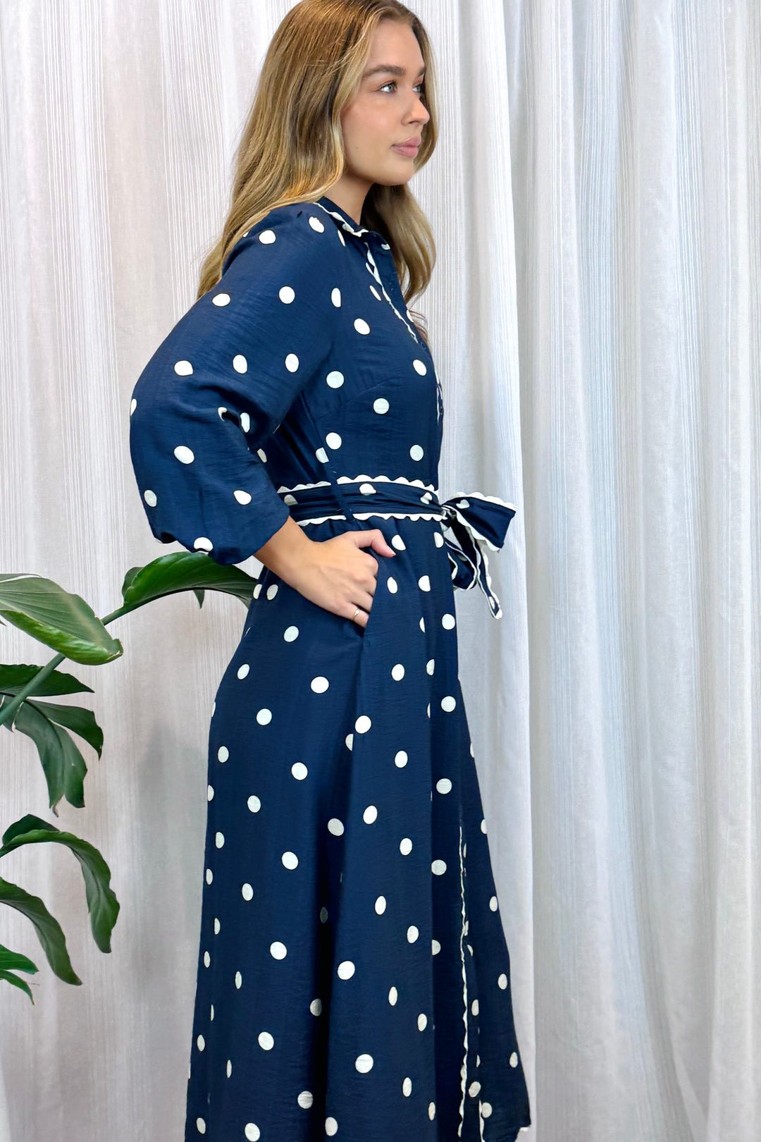 Shyla Polka Dot Long Sleeve in Navy