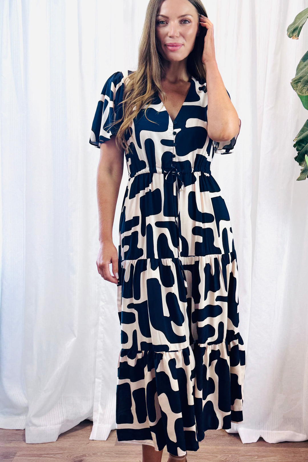 Santorini In Nude and Navy Print