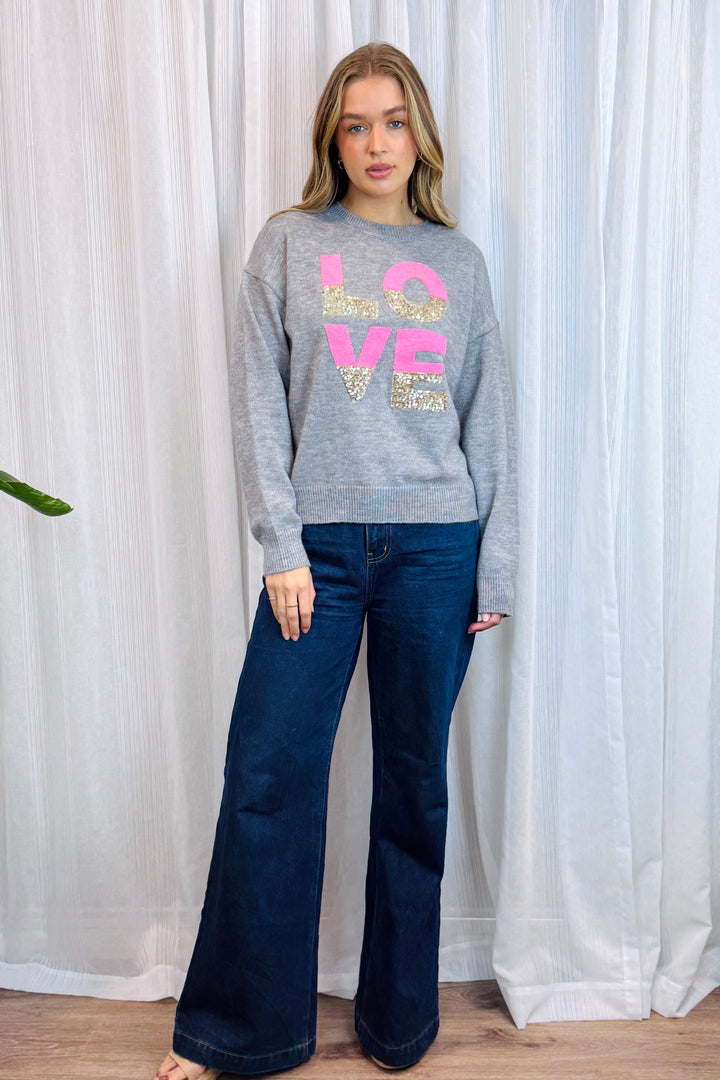 Nelly Love Sequin Detail Knit Top in Grey
