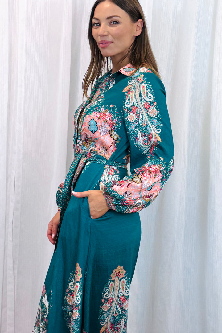 Gidget Dress  in Green Long Sleeve Print