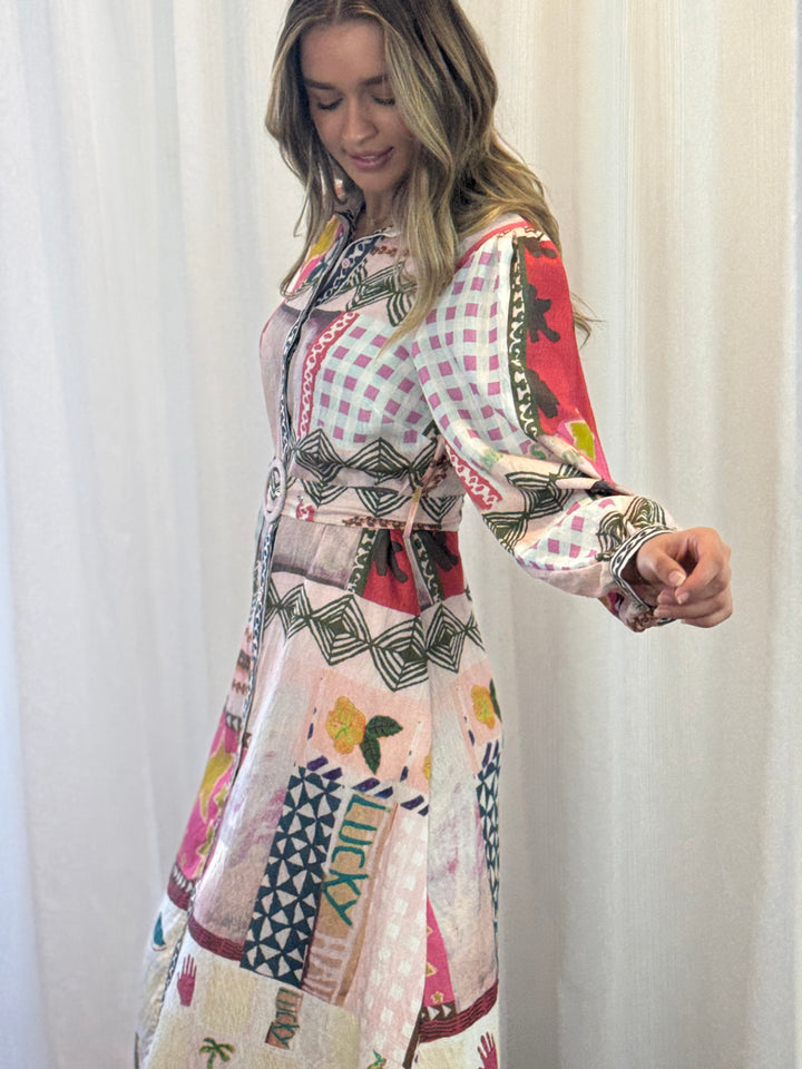 Penelope Multi Print Midi Shirt Dress