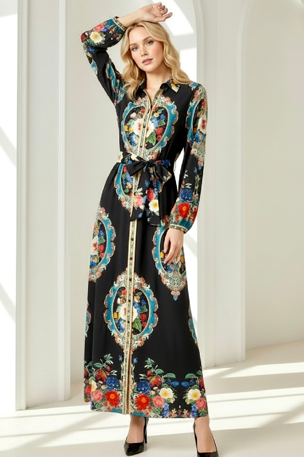 Alila Shirt Maxi Print Dress in Long Sleeve