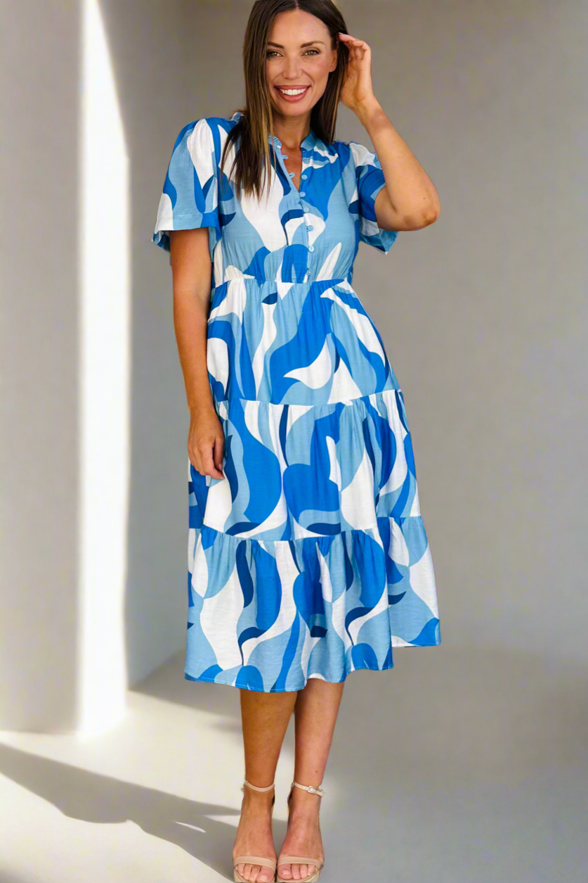 Bianca Blue and White Blue Multi Print Dress