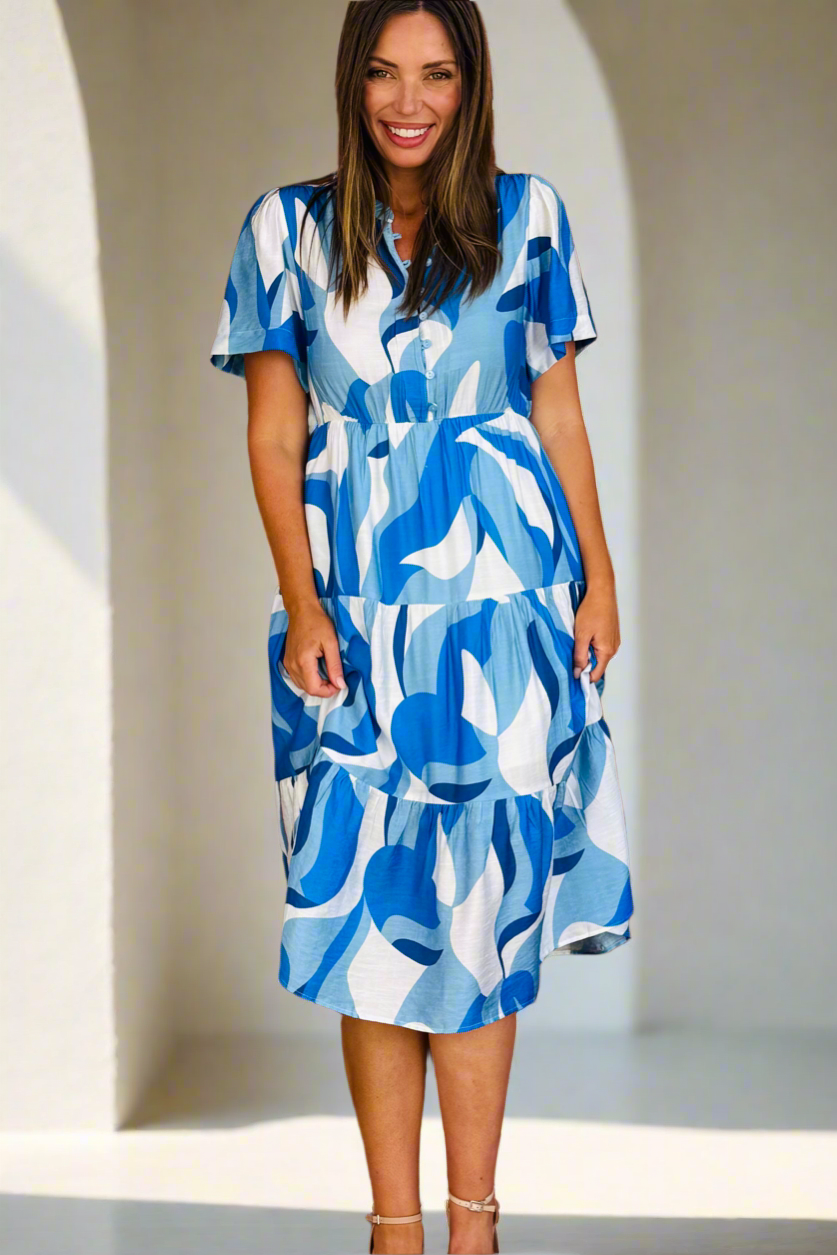 Bianca Blue and White Blue Multi Print Dress