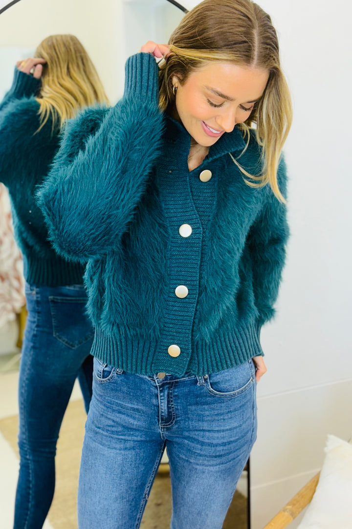 Erica Fluffy Cardi in Teal Green