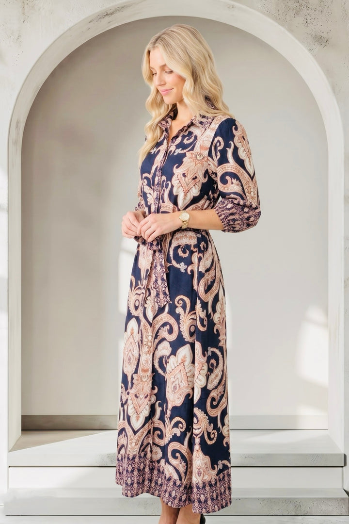 Lenni Paisley Dress in Dark Navy