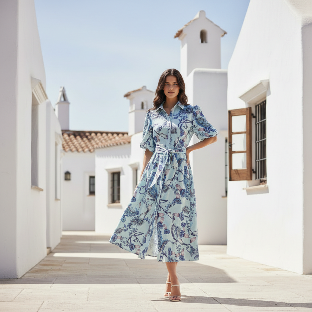 Leah Light Blue Paisley Dress