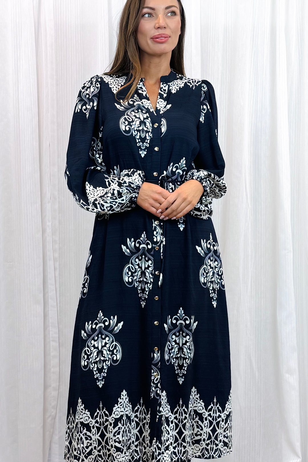 Mina Black Multi Print Dress With Off White Print