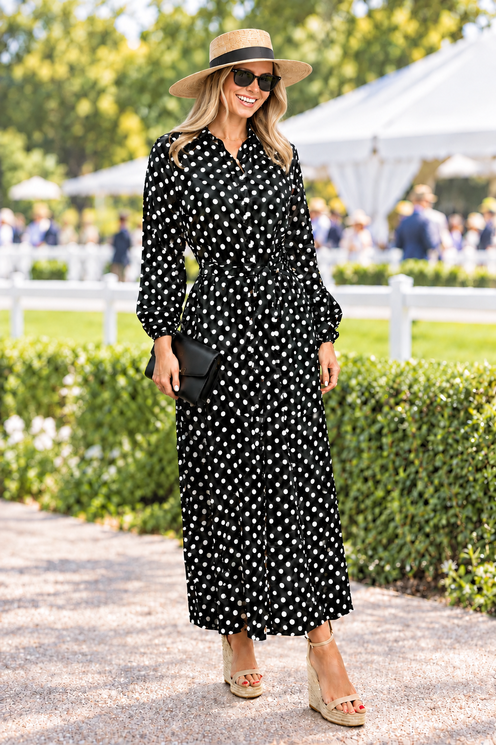 Tamika Polka Dot Dress in Black Long Sleeve