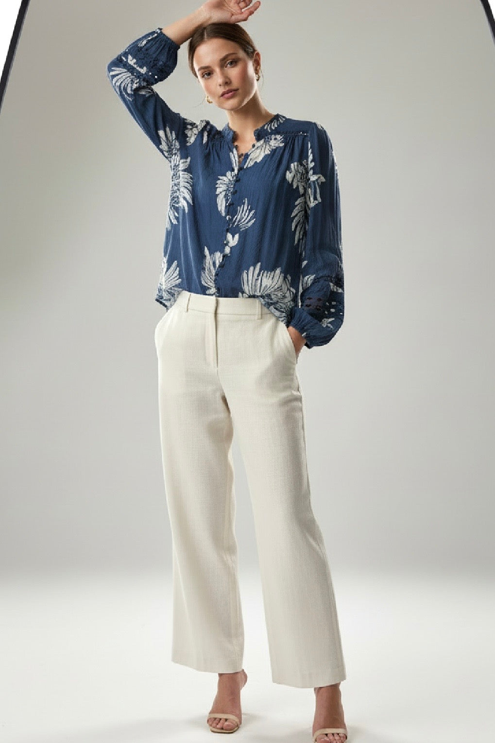 Evie Top in Navy Print