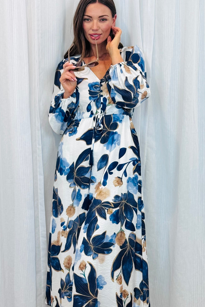 Yolanda Drawstring Multi Print Dress