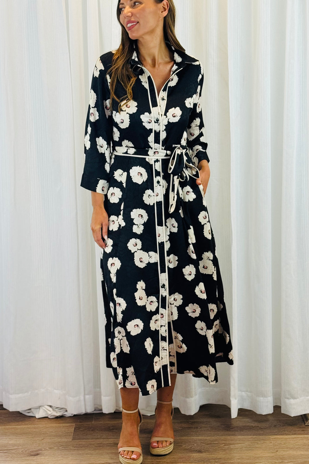 Bekka Black Floral Shirt Dress