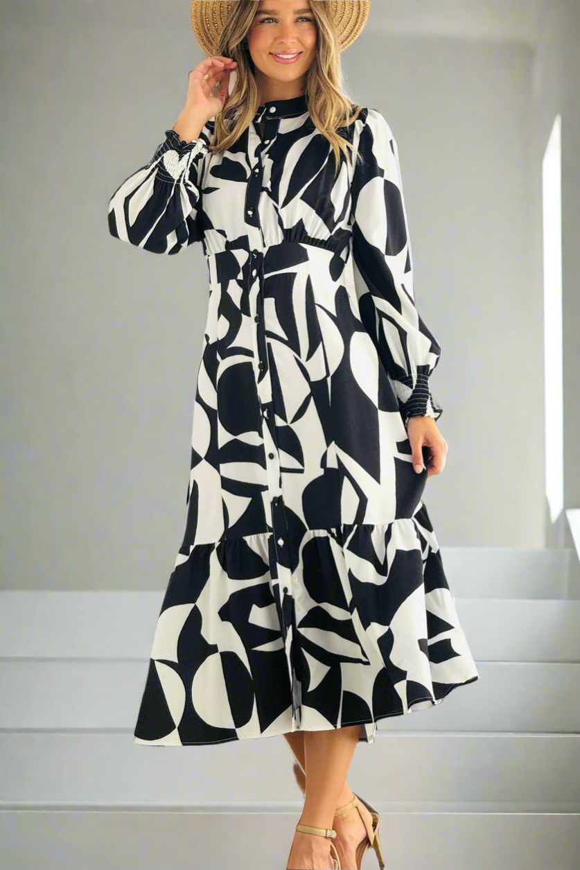 Paige Shirt Dress midi  in Black and White Print