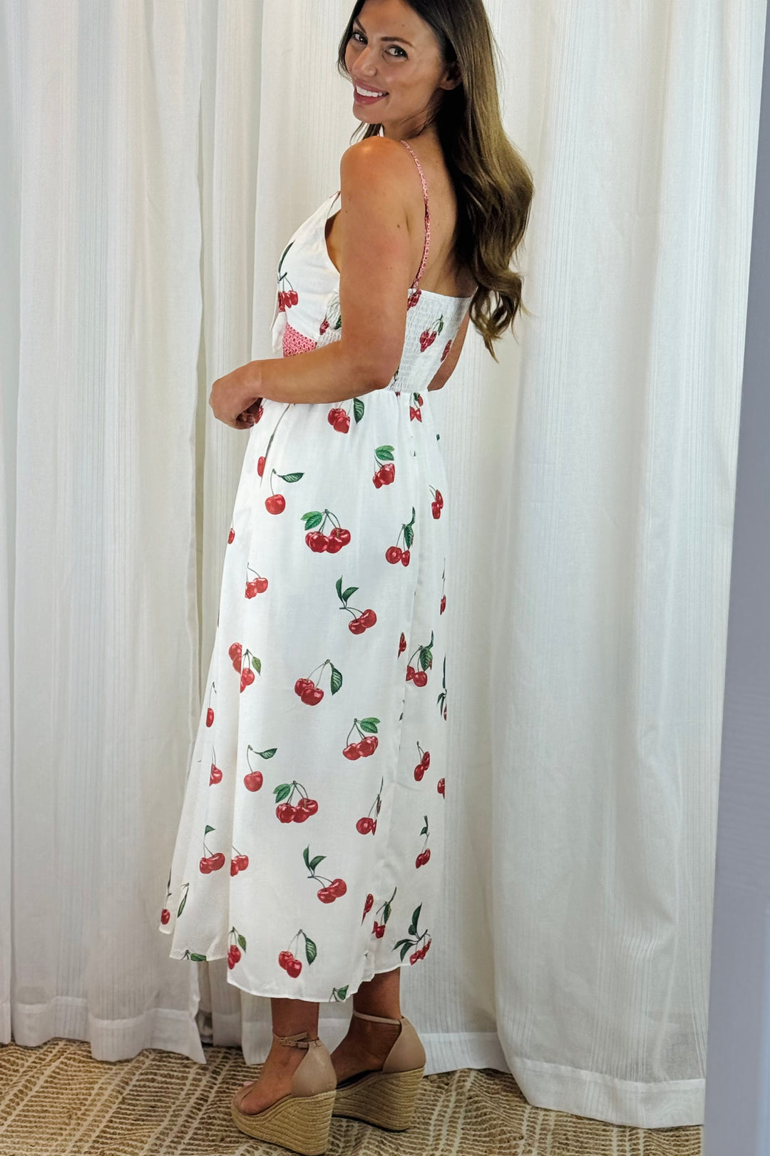 Arlie Cherry Print Dress in White