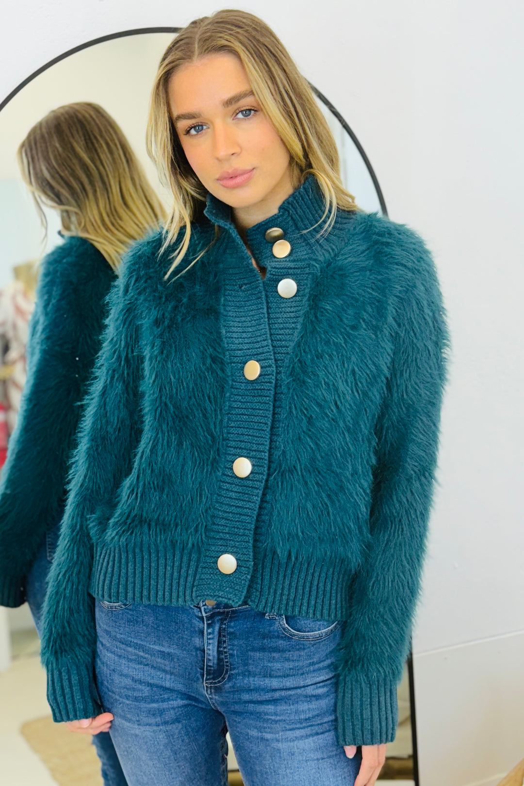 Erica Fluffy Cardi in Teal Green