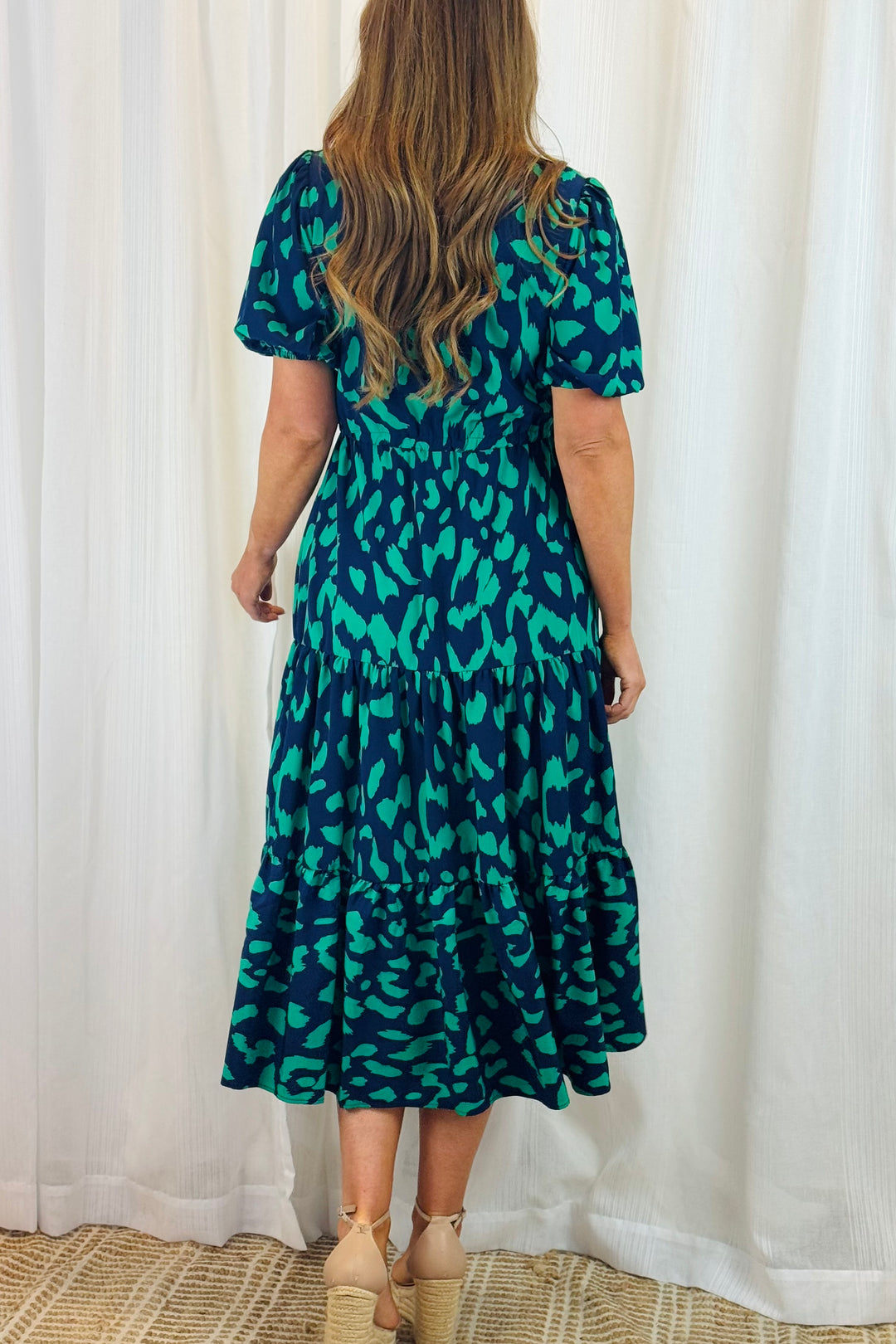 Molli Green and Navy Tiger Print Short Sleeve Dress