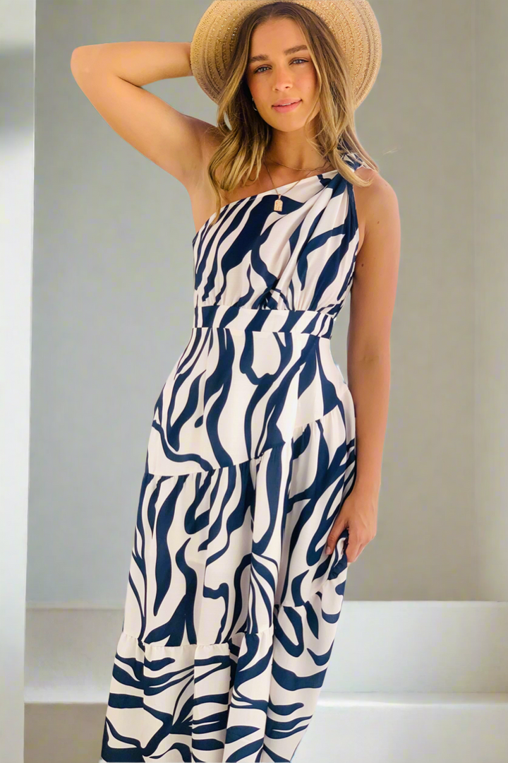 Sephora Midi Dress in Navy and and Winter  white  Tiger Print