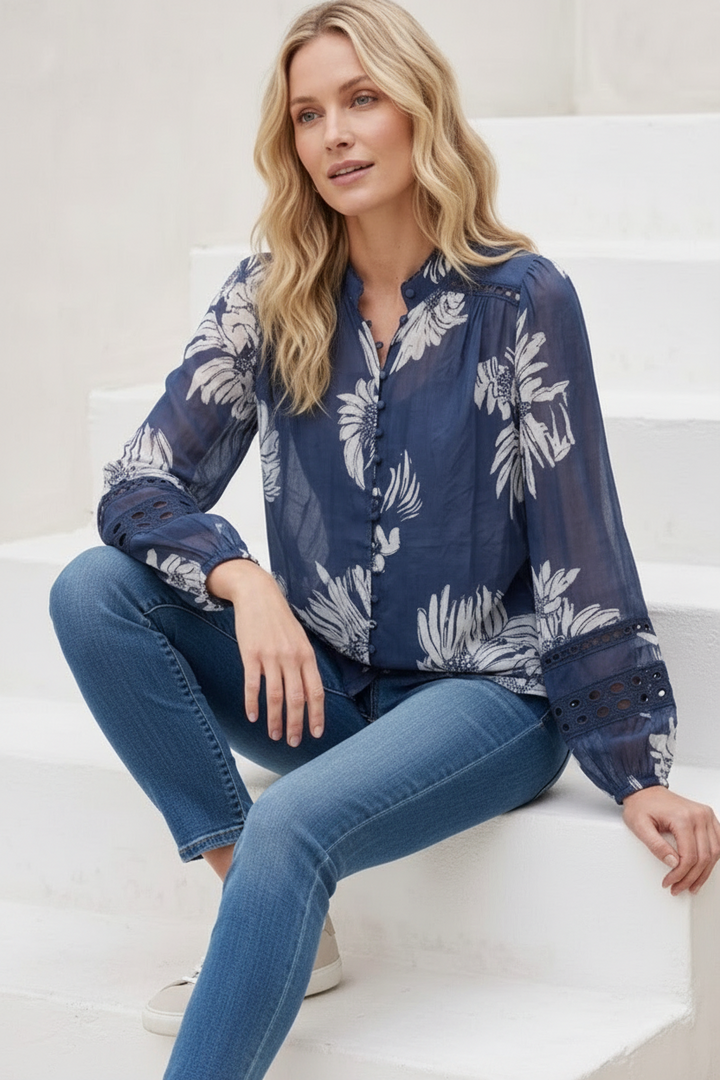 Evie Top in Navy Print