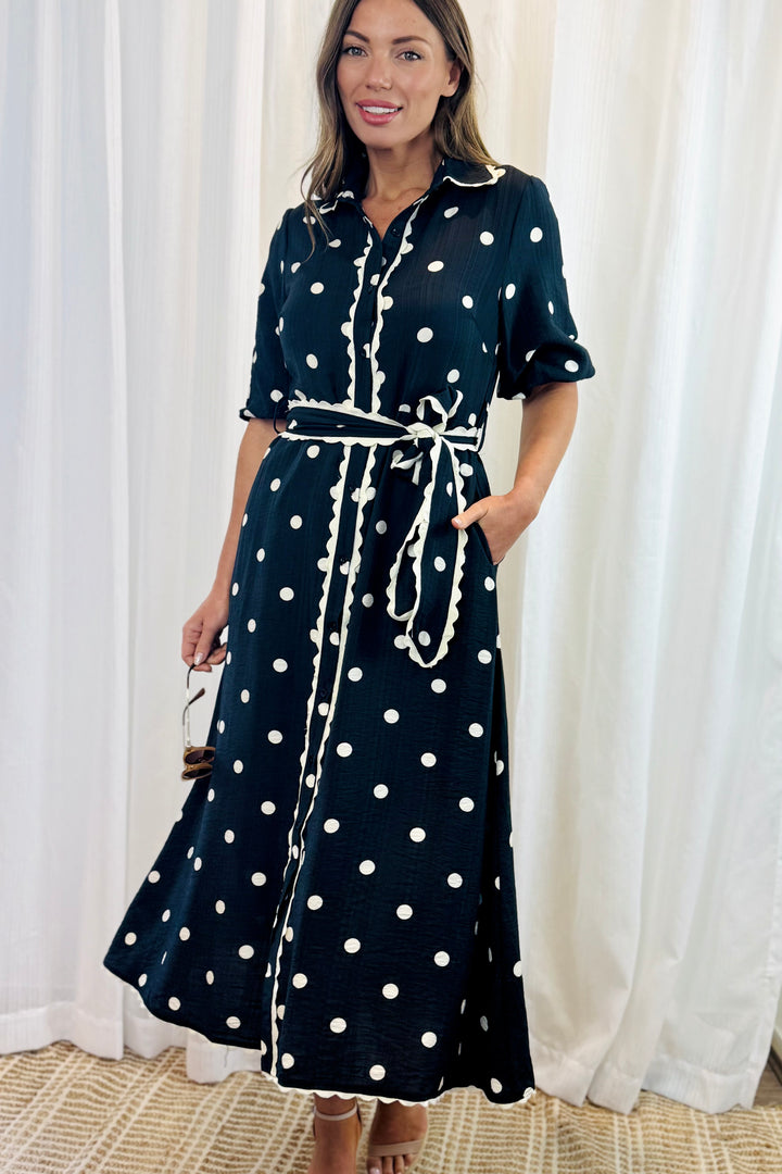 Shyla Black and Off White Polka Dot Dress