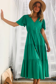 Santorini Short Sleeve Midi Dress in Green