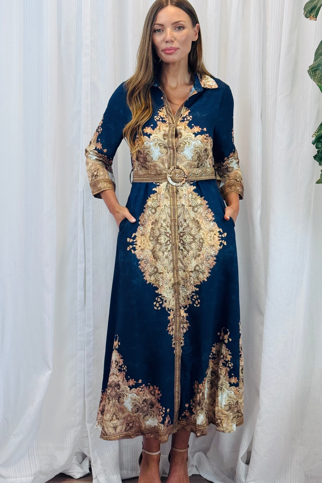 Marni Embroidered Print Dress in Navy