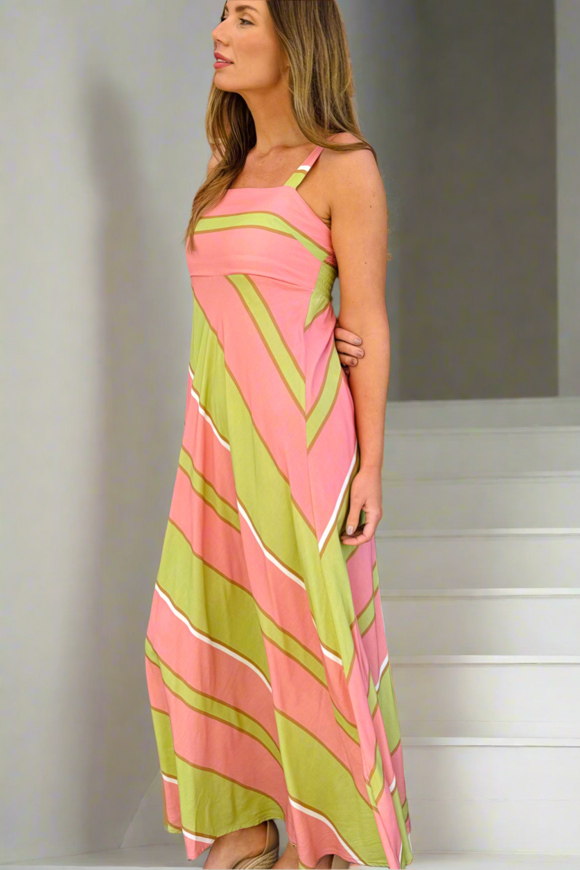 Miley Maxi Dress in Lime and Pink Print