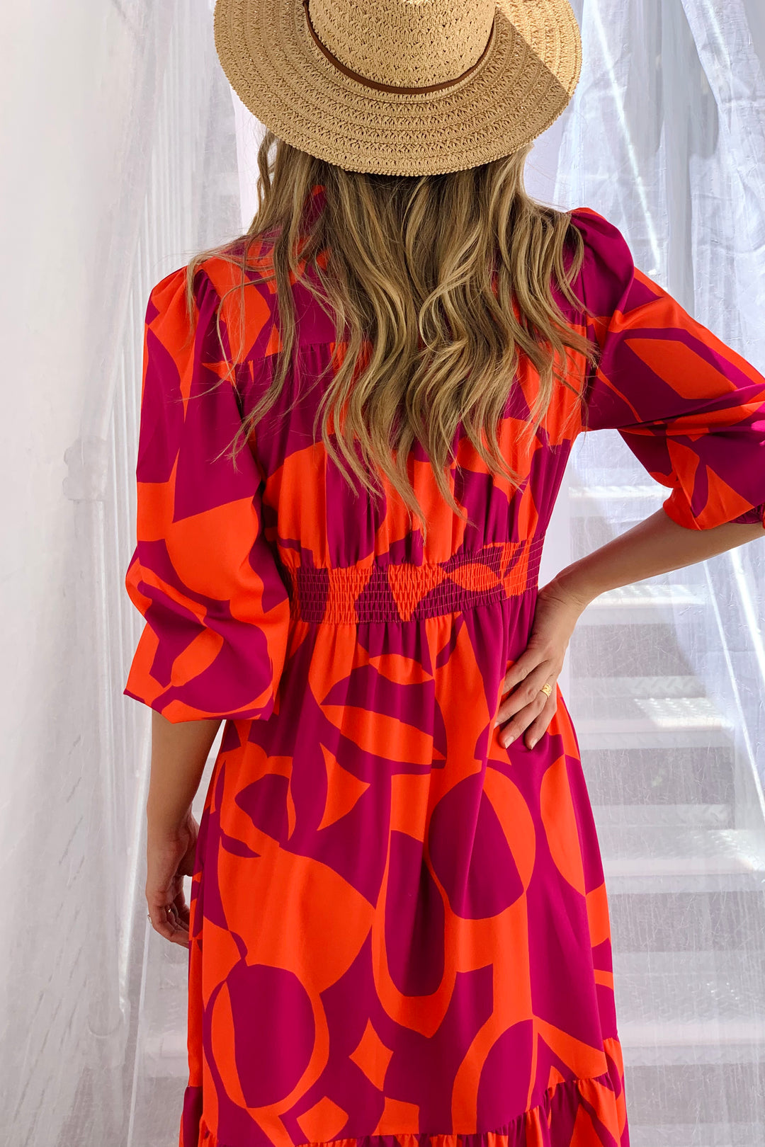 Paige Long Sleeve Maxi Dress in Orange and Purple