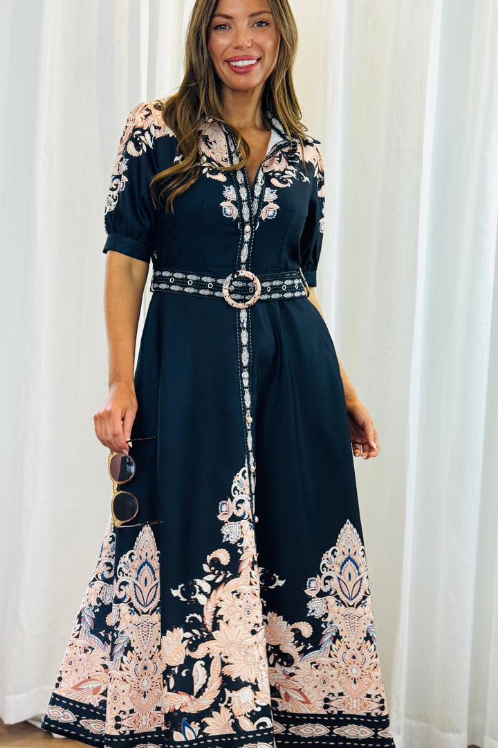Georgia Black Maxi Dress With Embroidered Print