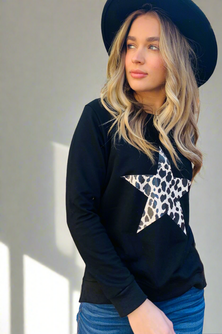 Lexia | Star Leopard Windcheater in Black